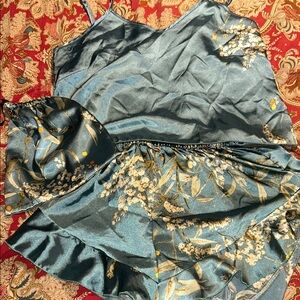 SHEIN Teal Satin Floral Pajama Set